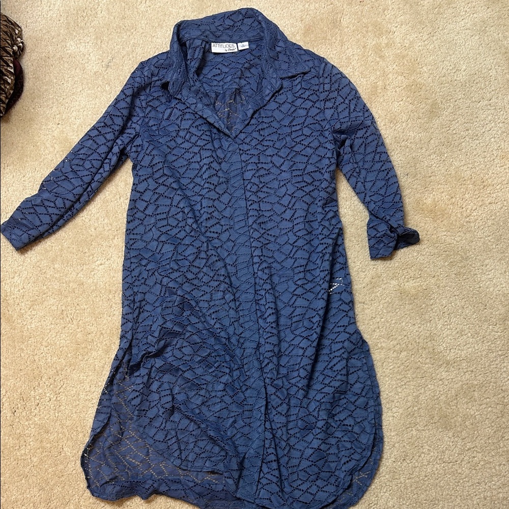 Attitudes by Renee Blue Long Sleeve Lace Dress